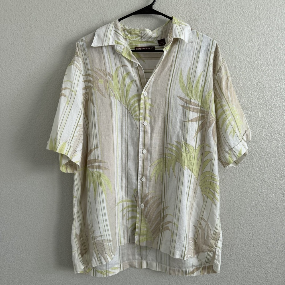 Cubavera Mens Large 100% Linen Resortwear FloralShirt Button Down Coastal Cruise